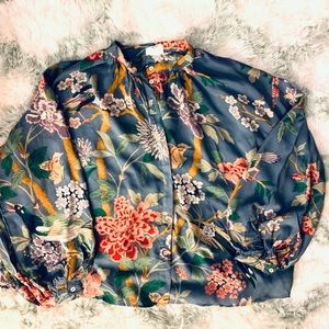 HM FLORAL BALLON SLEEVE TOP
